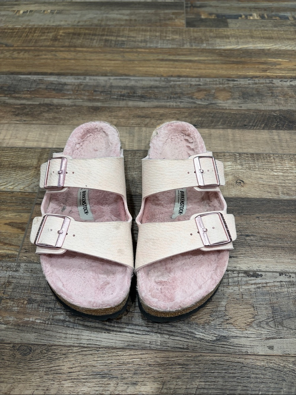 Birkenstock Pink Fuzzy Two-Strap Sandals